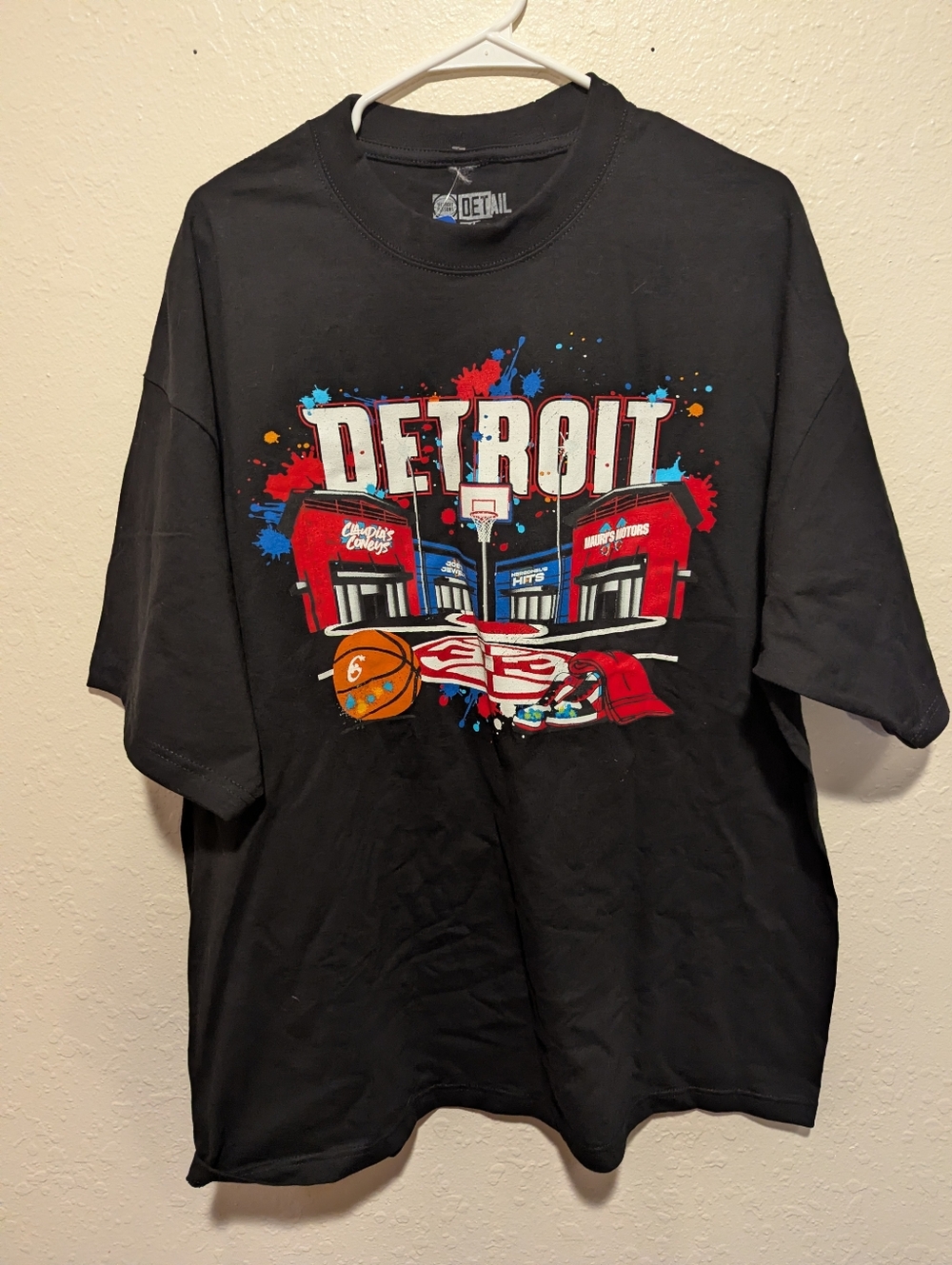 Detroit Pistons New Mens 2xl Tshirt 313 Day City Edition Black Short Sleeve